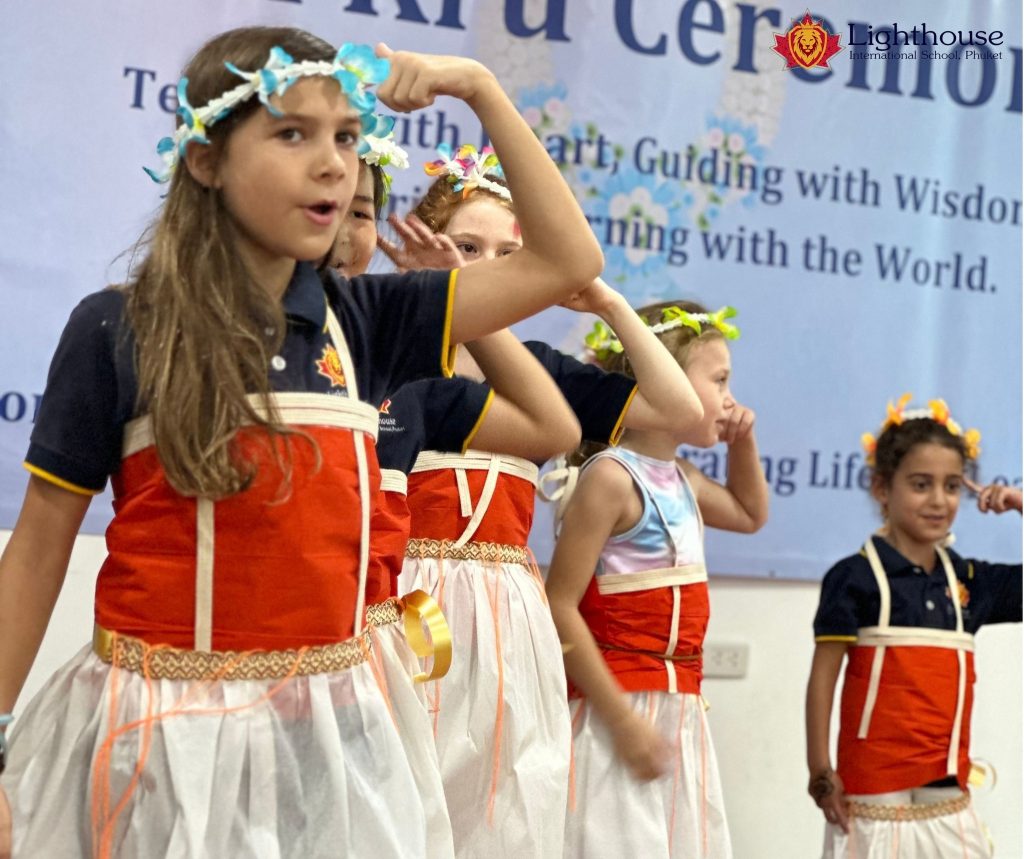 Girl students in costumes for a dance performance