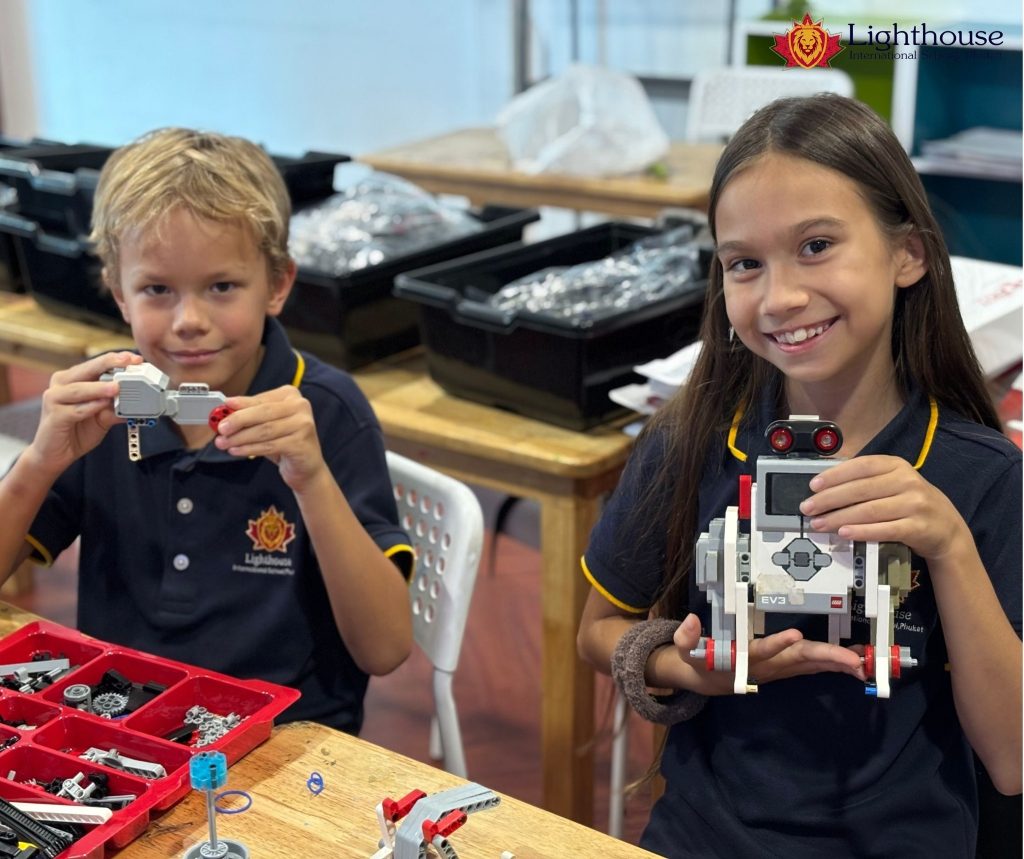 Primary School Students building blocks