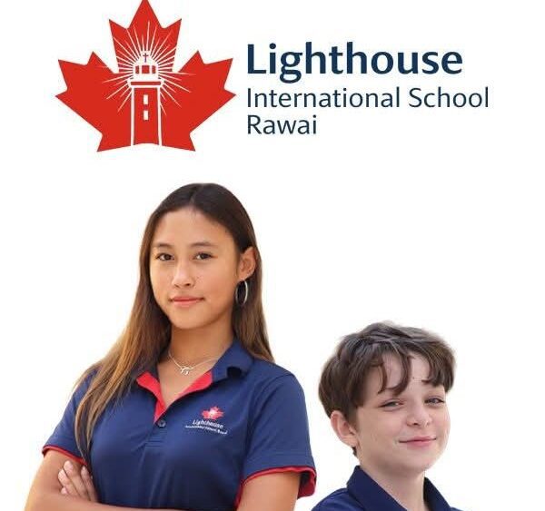 Hero image of Lighthouse International School Rawai logo with a secondary student and primary students