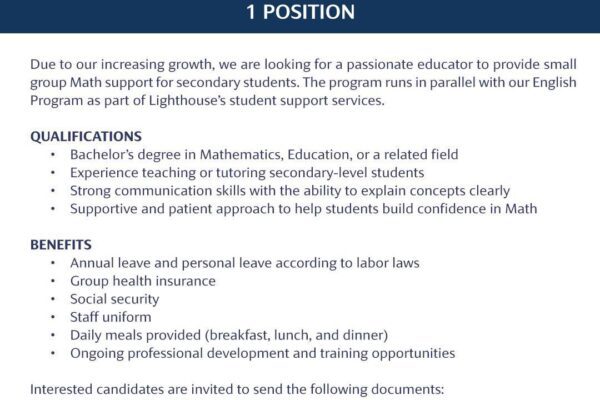 Mathematics Tutor opening