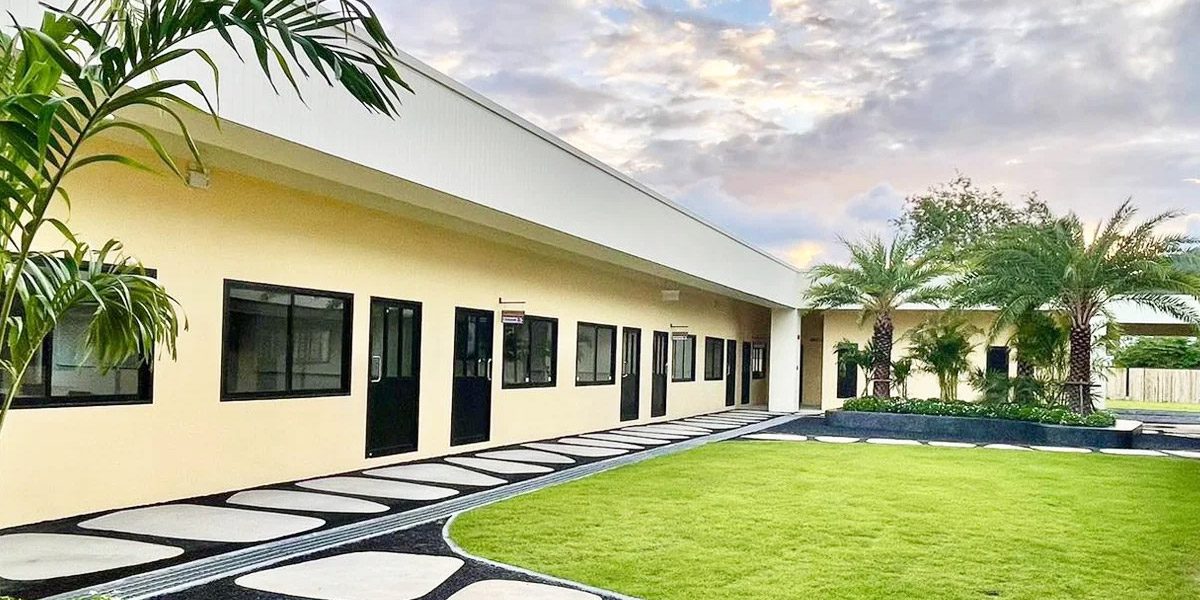 new secondary school campus outside classrooms