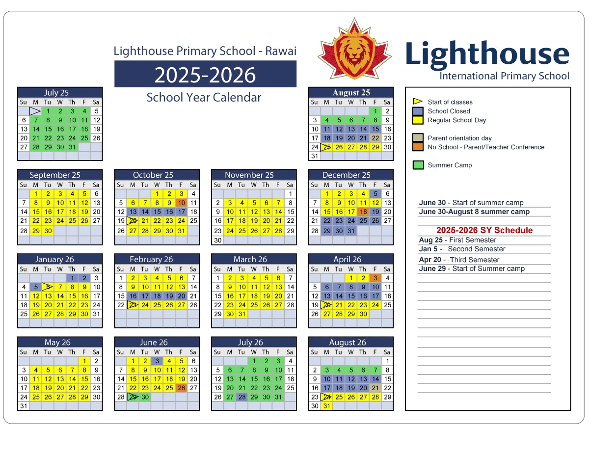 Lighthouse Primary School Calendar 2025-2026
