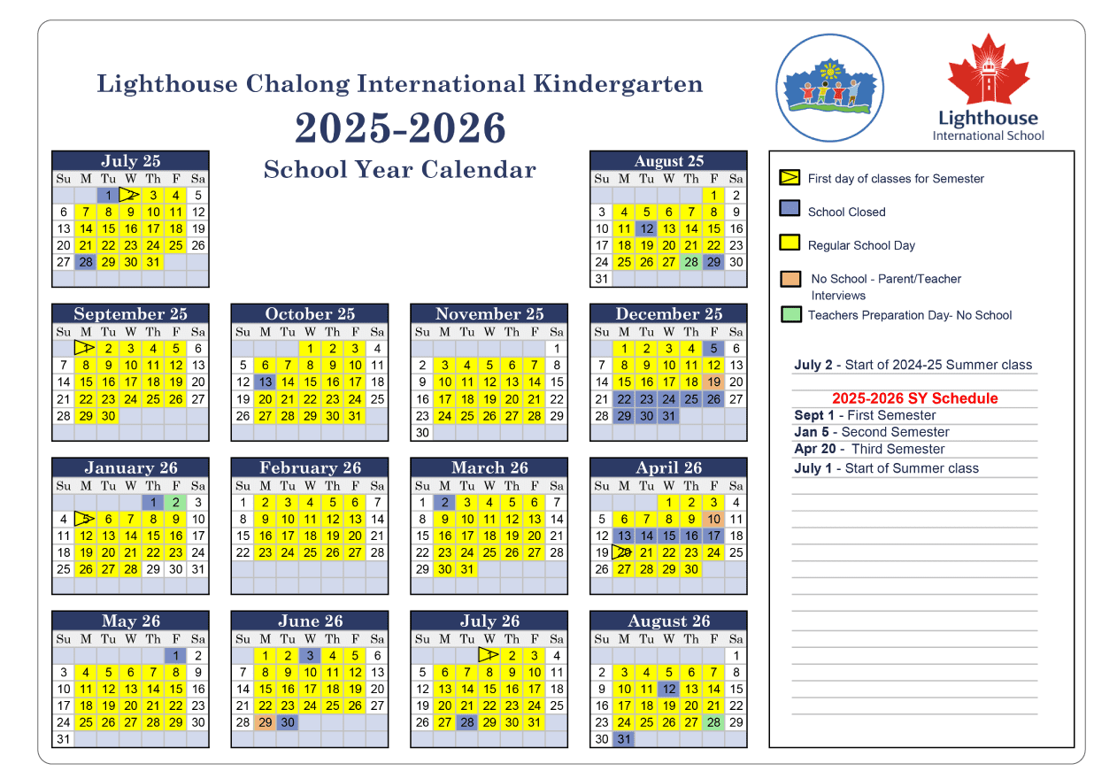 chalong kindergarten calendar 2025 2026