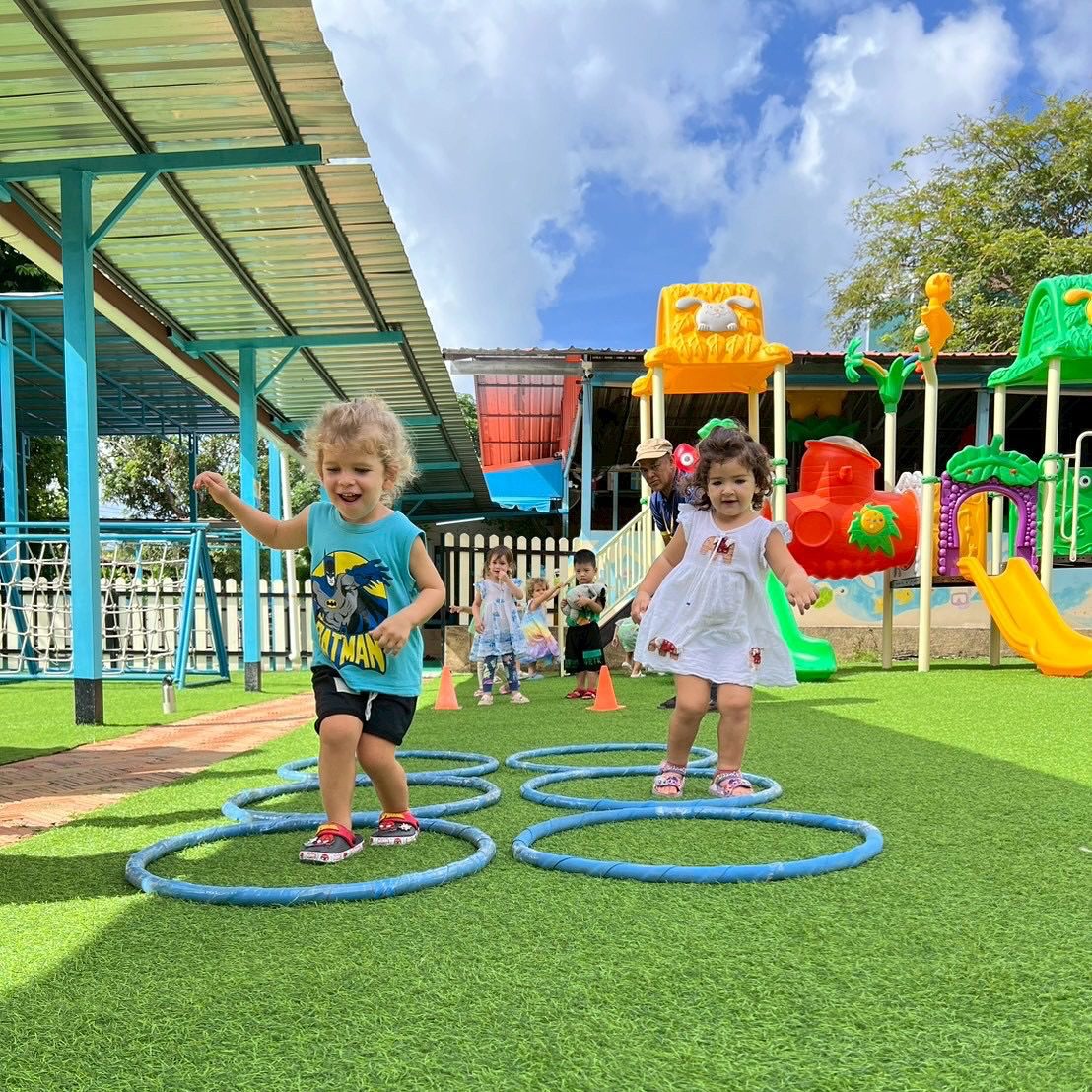 Kindergarten outdoor hula hoop activity