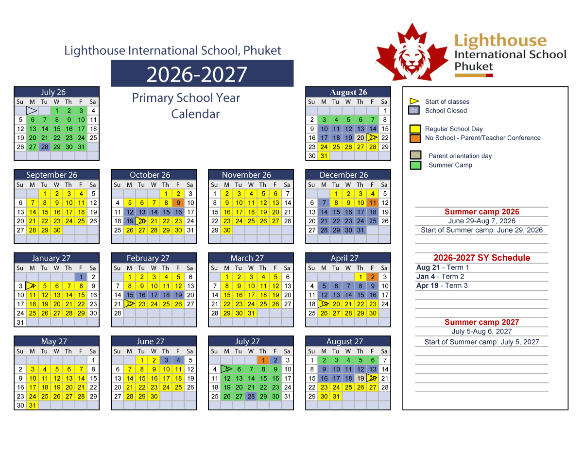 Lighthouse Primary calendar 2026-2027