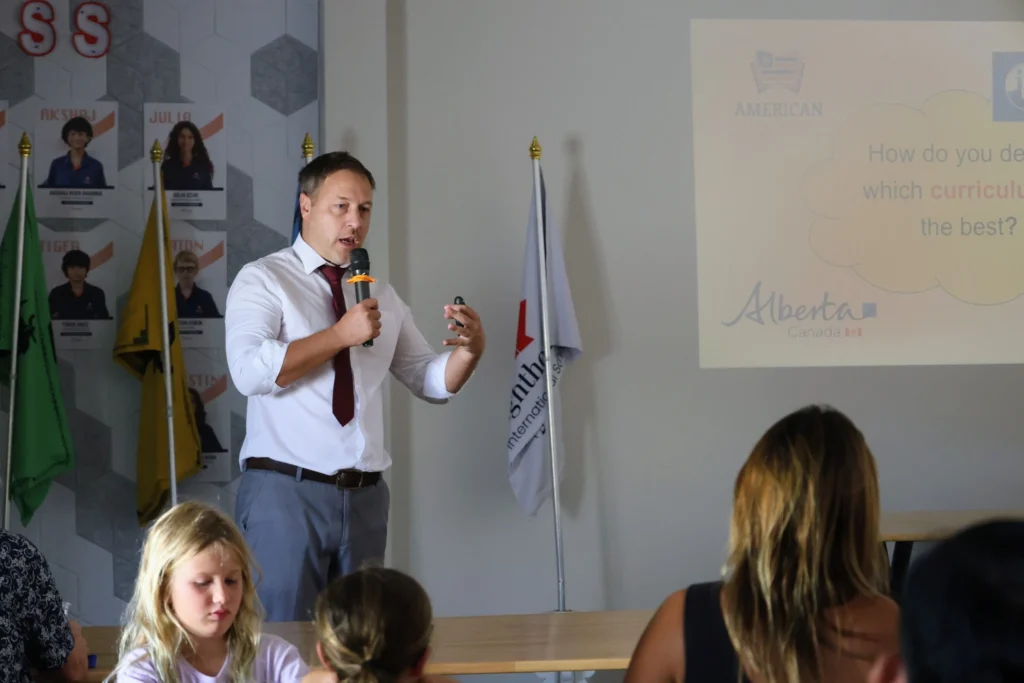 School head giving a speech on Open Day