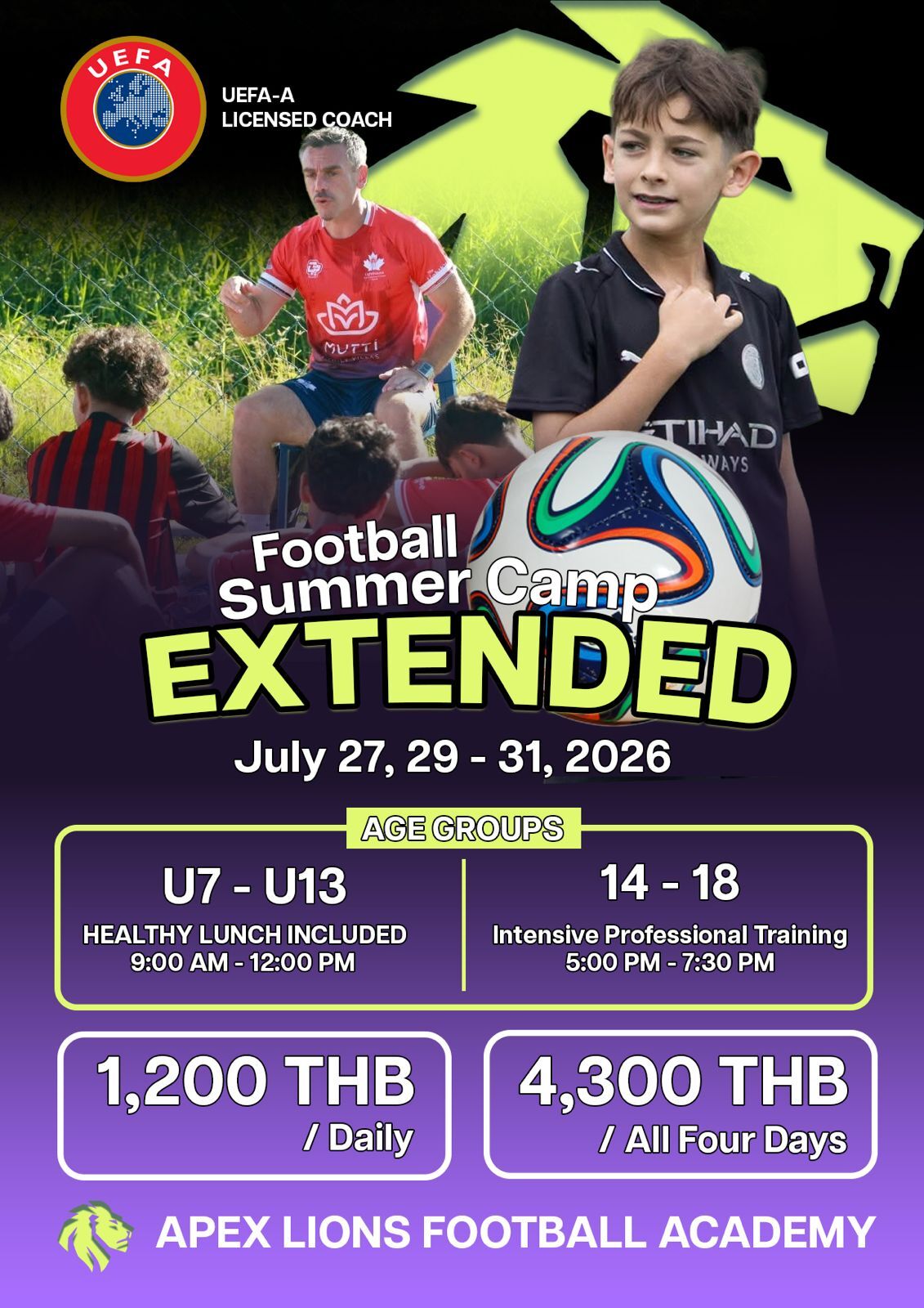 UEFA APEX Lions Football Acadamey Summer Camp Poster - Extended