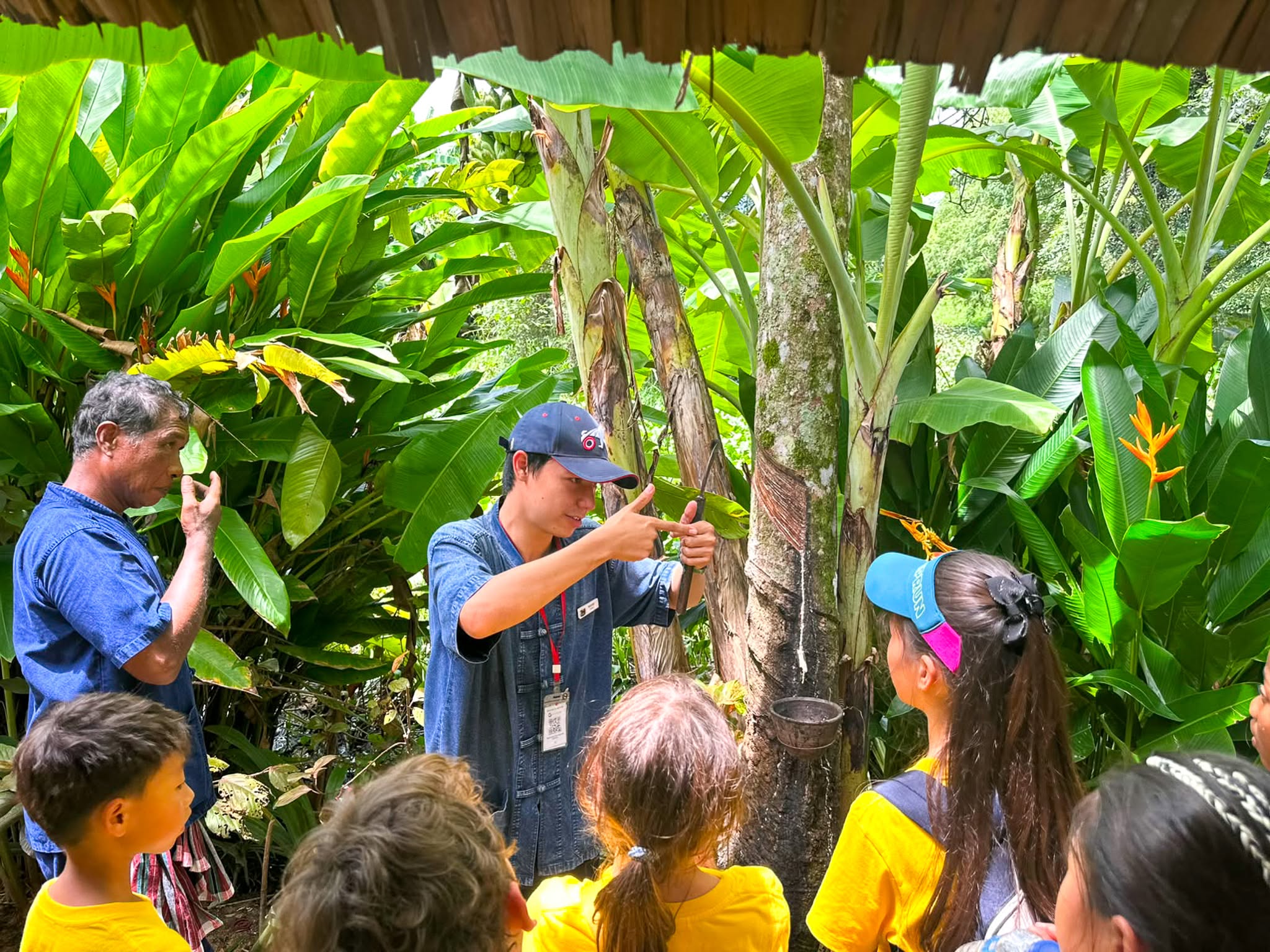 Farmer teaching Lighthouse Phuket students about agriculture