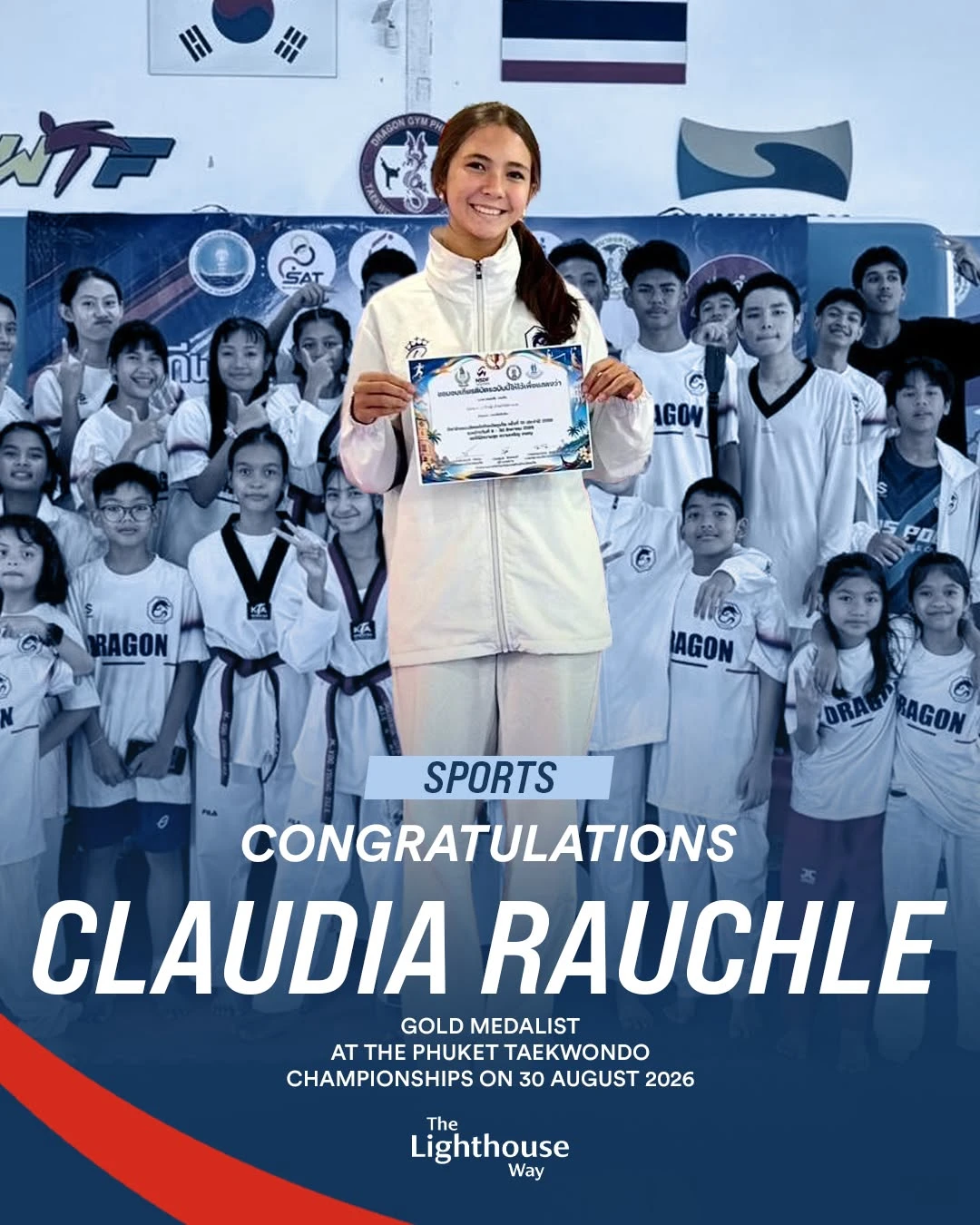 Claudia Rauchle - Gold medalist - Phuket Taekwondo Championships - Lighthouse international school