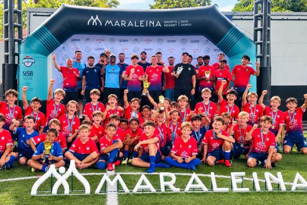 Lighthouse Lions U10 Koh Samui football players with coach